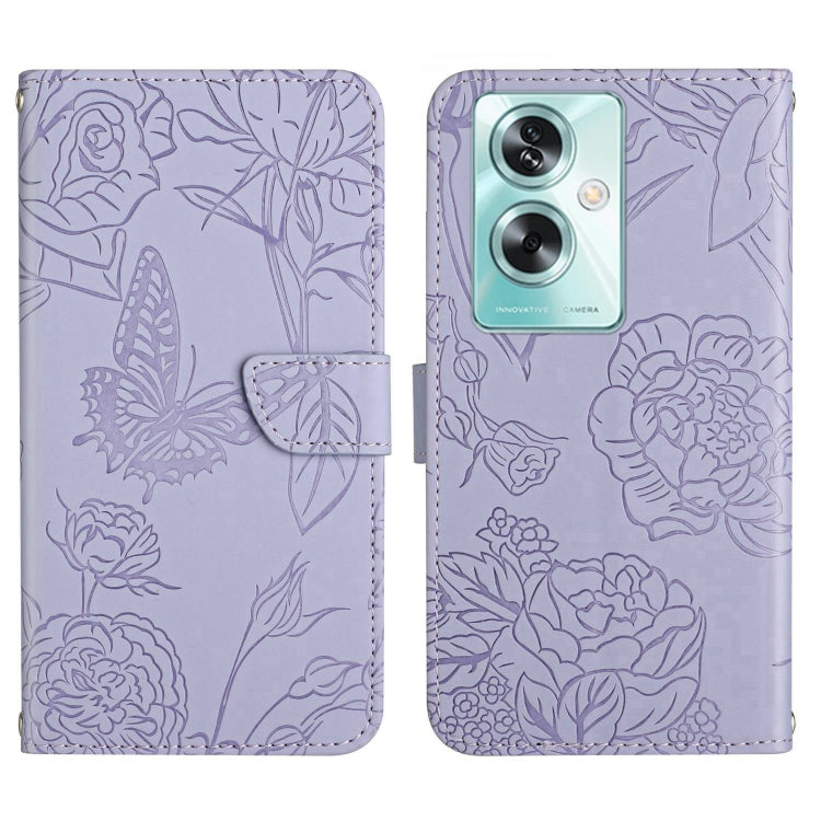 HT03 Skin Feel Butterfly Embossed Flip Leather Phone Case, For OPPO K12x 5G Global, For OPPO A60 4G, For OPPO Reno11 F 5G/F25 Pro 5G, For OPPO A18 / A38 4G