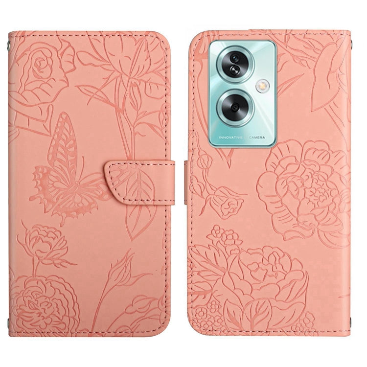 HT03 Skin Feel Butterfly Embossed Flip Leather Phone Case, For OPPO K12x 5G Global, For OPPO A60 4G, For OPPO Reno11 F 5G/F25 Pro 5G, For OPPO A18 / A38 4G