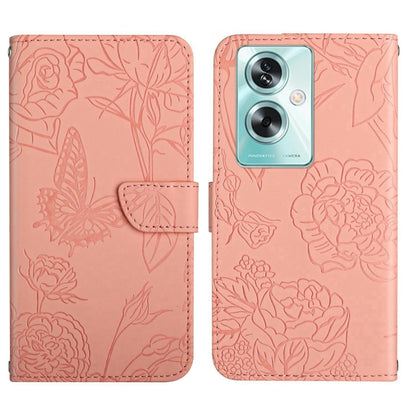 HT03 Skin Feel Butterfly Embossed Flip Leather Phone Case, For OPPO K12x 5G Global, For OPPO A60 4G, For OPPO Reno11 F 5G/F25 Pro 5G, For OPPO A18 / A38 4G