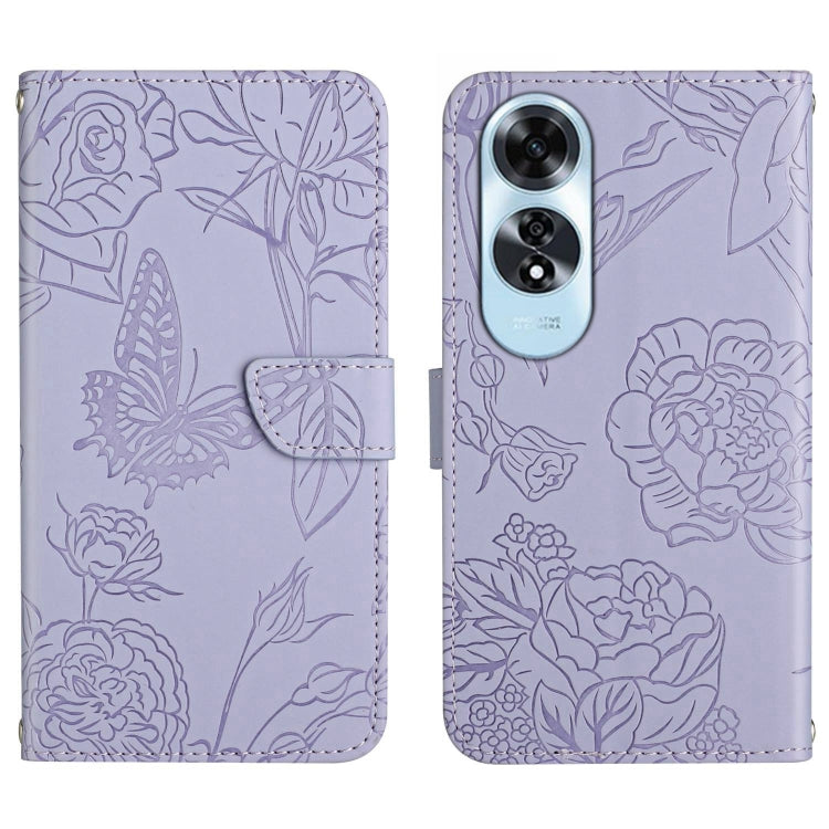 HT03 Skin Feel Butterfly Embossed Flip Leather Phone Case, For OPPO K12x 5G Global, For OPPO A60 4G, For OPPO Reno11 F 5G/F25 Pro 5G, For OPPO A18 / A38 4G