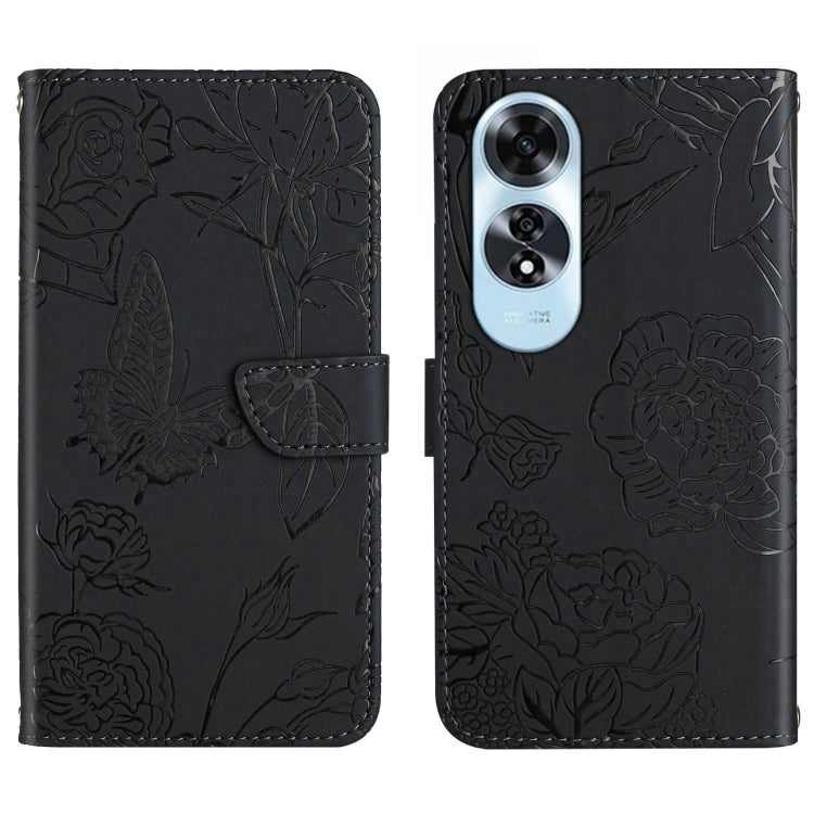 HT03 Skin Feel Butterfly Embossed Flip Leather Phone Case, For OPPO K12x 5G Global, For OPPO A60 4G, For OPPO Reno11 F 5G/F25 Pro 5G, For OPPO A18 / A38 4G
