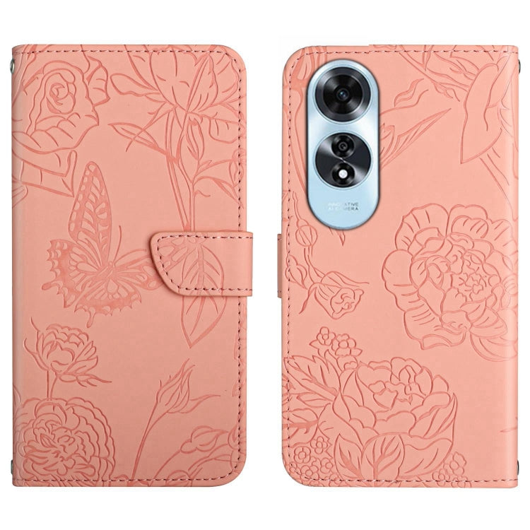 HT03 Skin Feel Butterfly Embossed Flip Leather Phone Case, For OPPO K12x 5G Global, For OPPO A60 4G, For OPPO Reno11 F 5G/F25 Pro 5G, For OPPO A18 / A38 4G