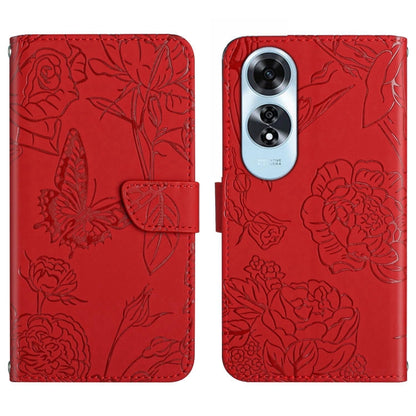 HT03 Skin Feel Butterfly Embossed Flip Leather Phone Case, For OPPO K12x 5G Global, For OPPO A60 4G, For OPPO Reno11 F 5G/F25 Pro 5G, For OPPO A18 / A38 4G