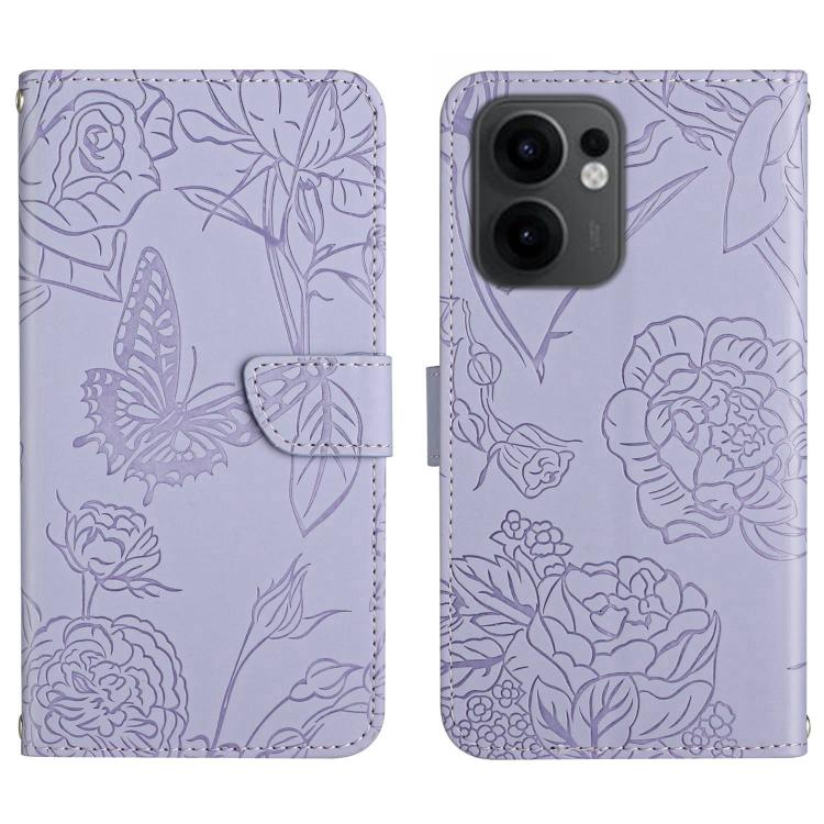 HT03 Skin Feel Butterfly Embossed Flip Leather Phone Case, For OPPO A5 Pro 5G Global, For OPPO Reno13 Pro, For OPPO Reno13, For OPPO Reno13 F