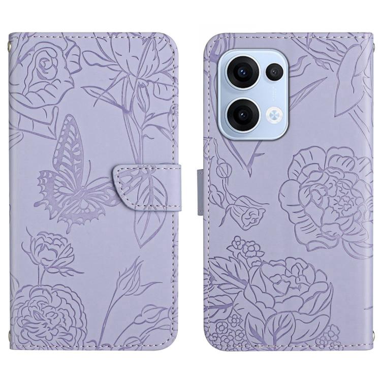 HT03 Skin Feel Butterfly Embossed Flip Leather Phone Case, For OPPO A5 Pro 5G Global, For OPPO Reno13 Pro, For OPPO Reno13, For OPPO Reno13 F