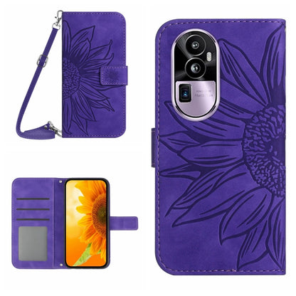 Skin Feel Sun Flower Embossed Flip Leather Phone Case with Lanyard, For OPPO Reno10 Pro+, For OPPO Reno10 Pro China, For OPPO Reno10 China