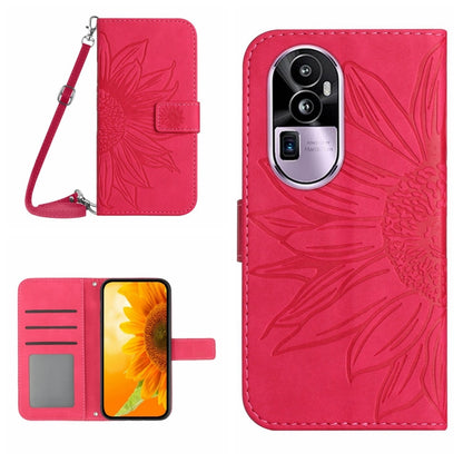 Skin Feel Sun Flower Embossed Flip Leather Phone Case with Lanyard, For OPPO Reno10 Pro+, For OPPO Reno10 Pro China, For OPPO Reno10 China