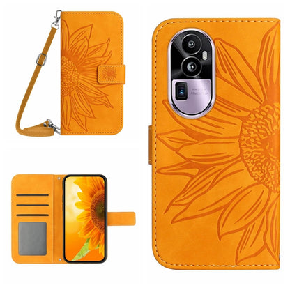 Skin Feel Sun Flower Embossed Flip Leather Phone Case with Lanyard, For OPPO Reno10 Pro+, For OPPO Reno10 Pro China, For OPPO Reno10 China