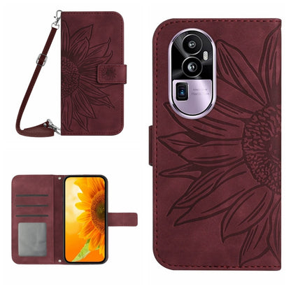 Skin Feel Sun Flower Embossed Flip Leather Phone Case with Lanyard, For OPPO Reno10 Pro+, For OPPO Reno10 Pro China, For OPPO Reno10 China