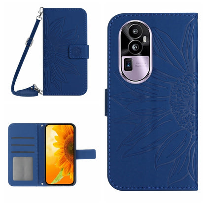 Skin Feel Sun Flower Embossed Flip Leather Phone Case with Lanyard, For OPPO Reno10 Pro+, For OPPO Reno10 Pro China, For OPPO Reno10 China