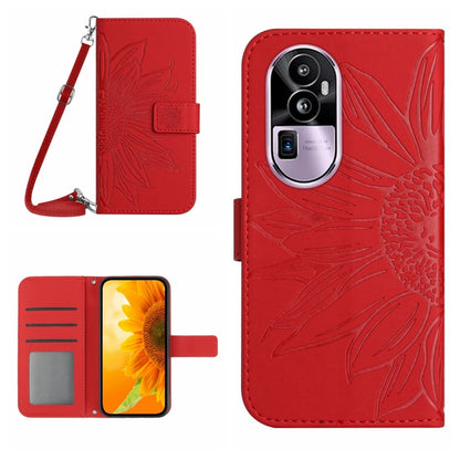 Skin Feel Sun Flower Embossed Flip Leather Phone Case with Lanyard, For OPPO Reno10 Pro+, For OPPO Reno10 Pro China, For OPPO Reno10 China