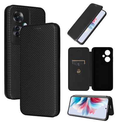 Carbon Fiber Texture Flip Leather Phone Case, For OPPO Reno12 Pro 5G Global, For OPPO Reno12 5G Global, For OPPO A3 Pro Global, For OPPO Reno11 F 5G