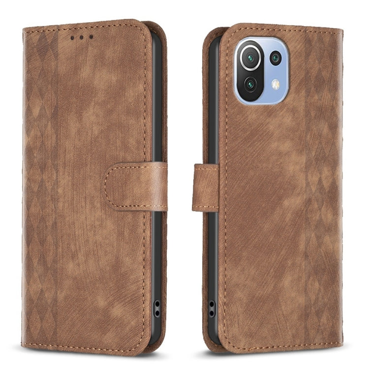 Plaid Embossed Leather Phone Case, For Xiaomi Poco M3 Pro, For Xiaomi 11 Lite, For Xiaomi Redmi Note 10 4G, For Xiaomi Redmi Note 10 Pro