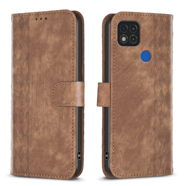 Plaid Embossed Leather Phone Case, For Xiaomi Redmi 9C, For Xiaomi Redmi Note 9, For Xiaomi Redmi Note 9 Pro