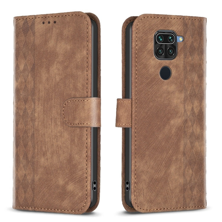 Plaid Embossed Leather Phone Case, For Xiaomi Redmi 9C, For Xiaomi Redmi Note 9, For Xiaomi Redmi Note 9 Pro