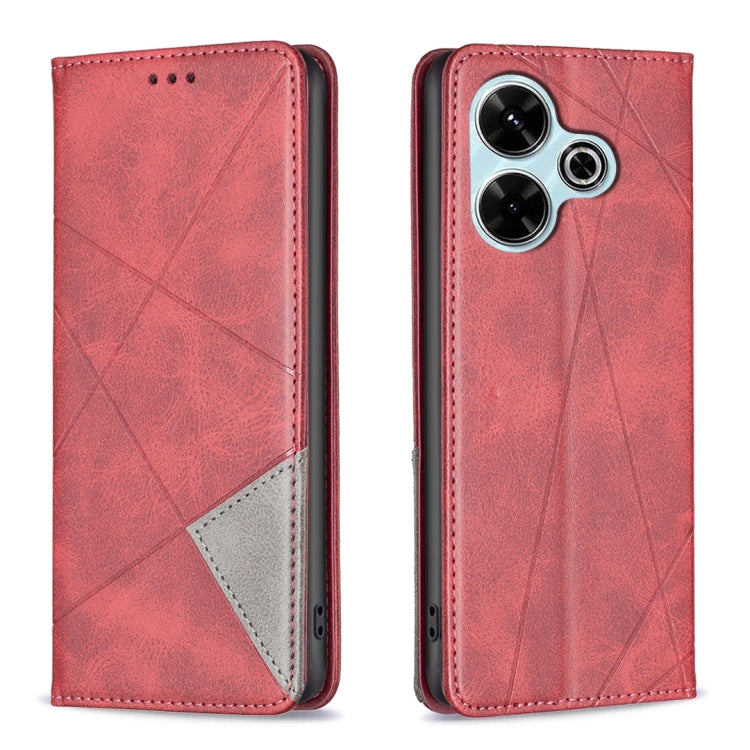 Rhombus Texture Magnetic Leather Phone Case, For Xiaomi Poco M6 4G / Redmi 13 4G, For Xiaomi Redmi Note 13 Pro 4G Global, For Xiaomi Poco M6 Pro 4G, For Xiaomi Redmi A3