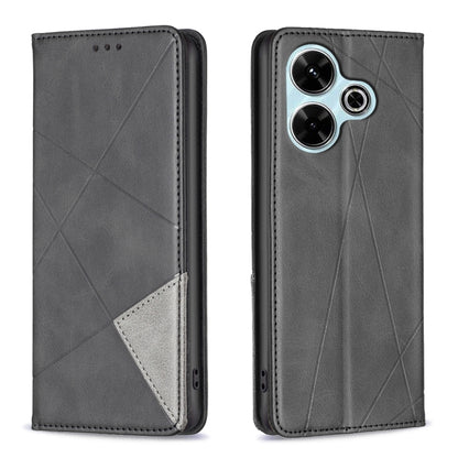 Rhombus Texture Magnetic Leather Phone Case, For Xiaomi Poco M6 4G / Redmi 13 4G, For Xiaomi Redmi Note 13 Pro 4G Global, For Xiaomi Poco M6 Pro 4G, For Xiaomi Redmi A3