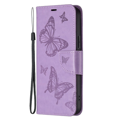 Two Butterflies Embossing Leather Phone Case, For Xiaomi Redmi Note 13 Pro 4G Global, For Xiaomi Poco M6 Pro 4G, For Xiaomi Redmi Note 13 4G Global, For Xiaomi Redmi Note 13