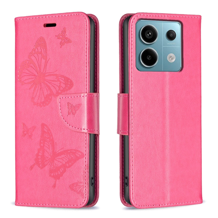Two Butterflies Embossing Leather Phone Case, For Xiaomi Redmi Note 13 Pro 4G Global, For Xiaomi Poco M6 Pro 4G, For Xiaomi Redmi Note 13 4G Global, For Xiaomi Redmi Note 13