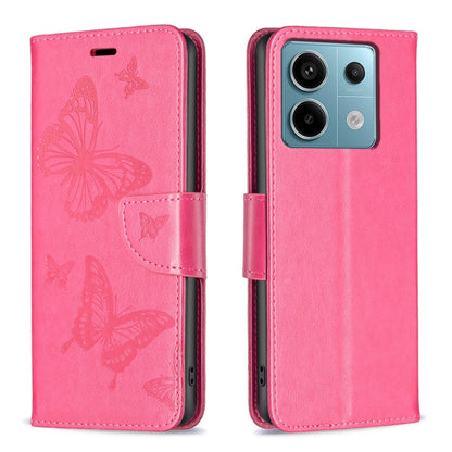 Two Butterflies Embossing Leather Phone Case, For Xiaomi Redmi Note 13 Pro 4G Global, For Xiaomi Poco M6 Pro 4G, For Xiaomi Redmi Note 13 4G Global, For Xiaomi Redmi Note 13