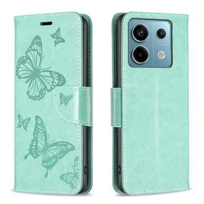 Two Butterflies Embossing Leather Phone Case, For Xiaomi Redmi Note 13 Pro 4G Global, For Xiaomi Poco M6 Pro 4G, For Xiaomi Redmi Note 13 4G Global, For Xiaomi Redmi Note 13