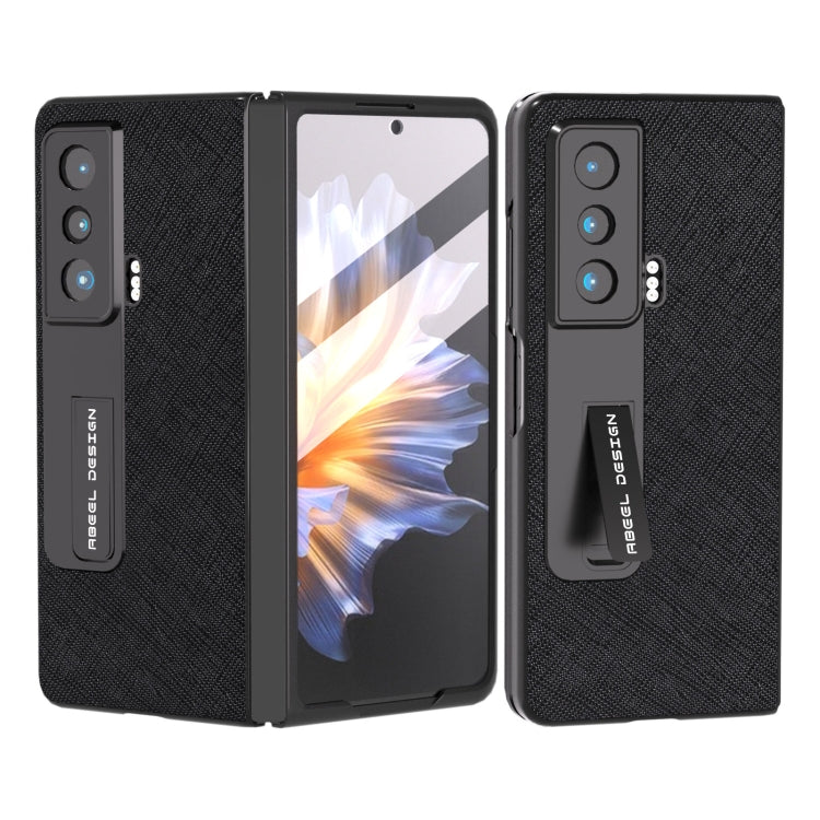 Integrated Cross Texture Genuine Leather Phone Case with Holder, For Honor Magic Vs, For OPPO Find N2