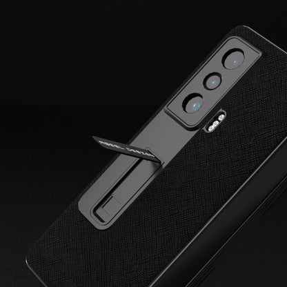 Integrated Cross Texture Genuine Leather Phone Case with Holder, For Honor Magic Vs, For OPPO Find N2