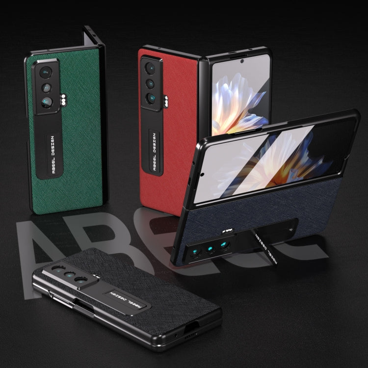 Integrated Cross Texture Genuine Leather Phone Case with Holder, For Honor Magic Vs, For OPPO Find N2