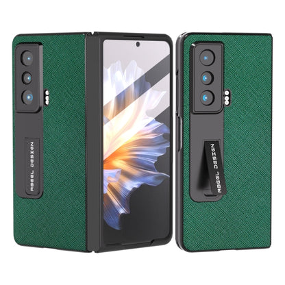 Integrated Cross Texture Genuine Leather Phone Case with Holder, For Honor Magic Vs, For OPPO Find N2
