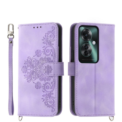 Skin Feel Flowers Embossed Wallet Leather Phone Case, For OPPO A5 Pro 5G Global, For OPPO Reno13 F 4G / 5G, For OPPO Reno12 F 4G / 5G / F27 India, For OPPO Reno11 F