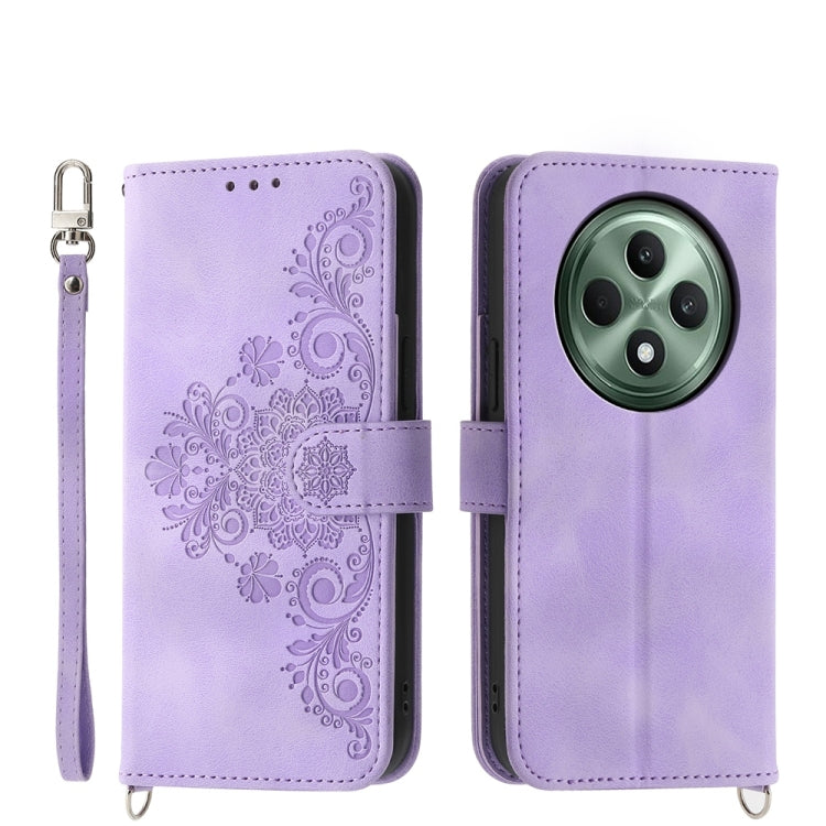 Skin Feel Flowers Embossed Wallet Leather Phone Case, For OPPO A5 Pro 5G Global, For OPPO Reno13 F 4G / 5G, For OPPO Reno12 F 4G / 5G / F27 India, For OPPO Reno11 F