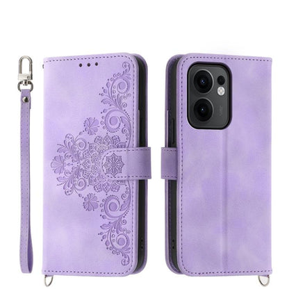 Skin Feel Flowers Embossed Wallet Leather Phone Case, For OPPO A5 Pro 5G Global, For OPPO Reno13 F 4G / 5G, For OPPO Reno12 F 4G / 5G / F27 India, For OPPO Reno11 F