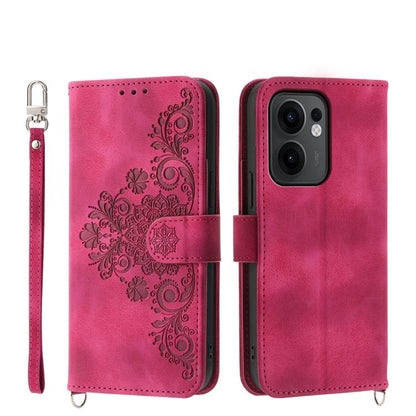 Skin Feel Flowers Embossed Wallet Leather Phone Case, For OPPO A5 Pro 5G Global, For OPPO Reno13 F 4G / 5G, For OPPO Reno12 F 4G / 5G / F27 India, For OPPO Reno11 F