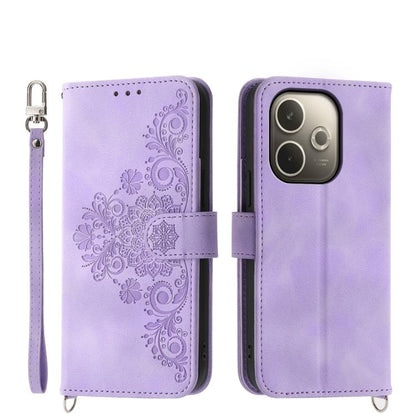 Skin Feel Flowers Embossed Wallet Leather Phone Case, For OPPO A5 Pro 5G Global, For OPPO Reno13 F 4G / 5G, For OPPO Reno12 F 4G / 5G / F27 India, For OPPO Reno11 F