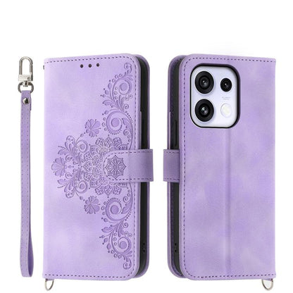 Skin Feel Flowers Embossed Wallet Leather Phone Case, For OPPO Reno16 F 5G / Reno16 FS 5G, For OPPO Reno15 F 5G, For OPPO Reno15 5G / Reno 15c 5G, For OPPO A6x 5G / A6 5G Global