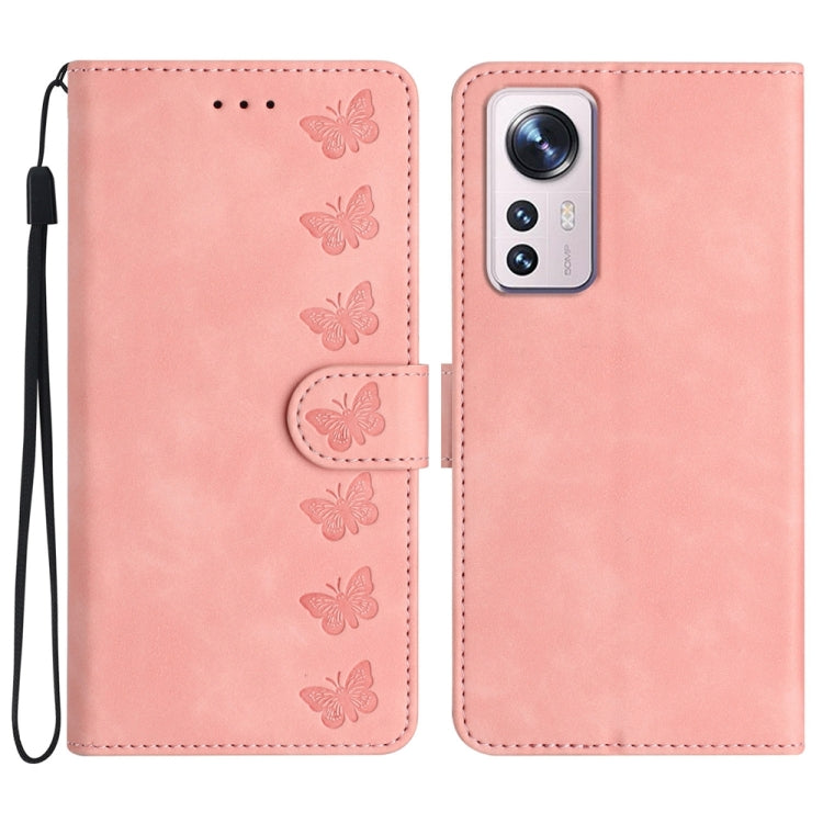 Seven Butterflies Embossed Leather Phone Case, For Xiaomi Redmi 10C, For Xiaomi Redmi Note 11 5G, For Xiaomi Redmi 10 2022, For Xiaomi 12 Pro