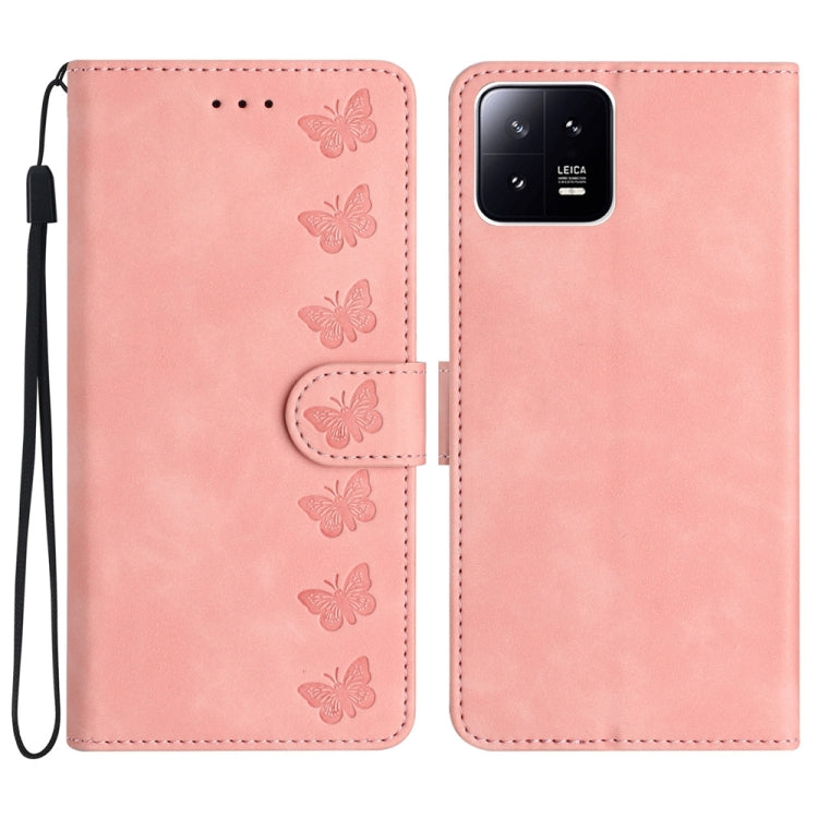 Seven Butterflies Embossed Leather Phone Case, For Xiaomi Redmi Note 12 5G Global, For Xiaomi 13 Pro, For Xiaomi 13, For Xiaomi 12T / 12T Pro