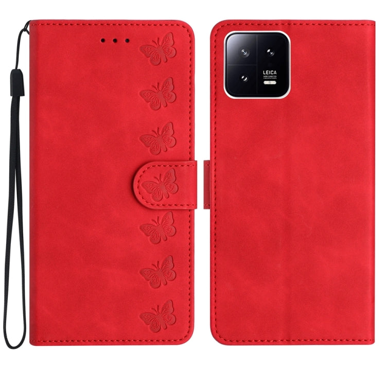 Seven Butterflies Embossed Leather Phone Case, For Xiaomi Redmi Note 12 5G Global, For Xiaomi 13 Pro, For Xiaomi 13, For Xiaomi 12T / 12T Pro