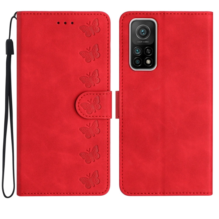 Seven Butterflies Embossed Leather Phone Case, For Xiaomi Redmi Note 9 5G / Note 9T, For Xiaomi Mi 10T Lite, For Xiaomi Mi 10T / 10T Pro, For Xiaomi Redmi 9A