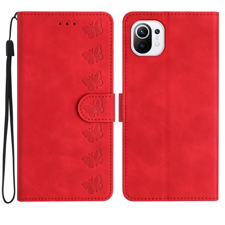 Seven Butterflies Embossed Leather Phone Case, For Xiaomi Redmi 13C 4G, For Xiaomi 13T, For Xiaomi Mi 11 Lite, For Xiaomi Redmi Note 12 Pro 5G Global