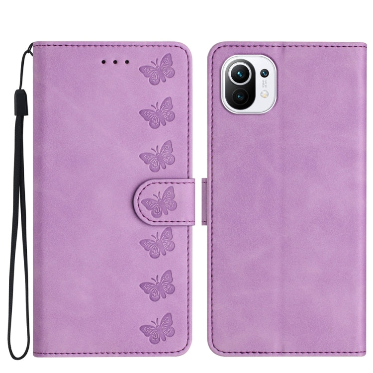 Seven Butterflies Embossed Leather Phone Case, For Xiaomi Redmi 13C 4G, For Xiaomi 13T, For Xiaomi Mi 11 Lite, For Xiaomi Redmi Note 12 Pro 5G Global