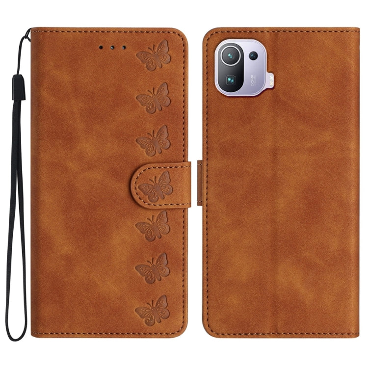 Seven Butterflies Embossed Leather Phone Case, For Xiaomi 11T / 11T Pro, For Xiaomi Redmi 10, For Xiaomi Mi 11 Ultra, For Xiaomi Mi 11 Pro