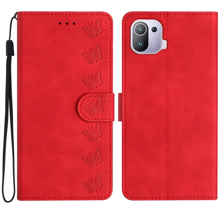 Seven Butterflies Embossed Leather Phone Case, For Xiaomi 11T / 11T Pro, For Xiaomi Redmi 10, For Xiaomi Mi 11 Ultra, For Xiaomi Mi 11 Pro