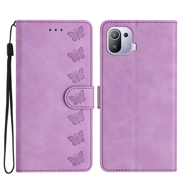 Seven Butterflies Embossed Leather Phone Case, For Xiaomi 11T / 11T Pro, For Xiaomi Redmi 10, For Xiaomi Mi 11 Ultra, For Xiaomi Mi 11 Pro