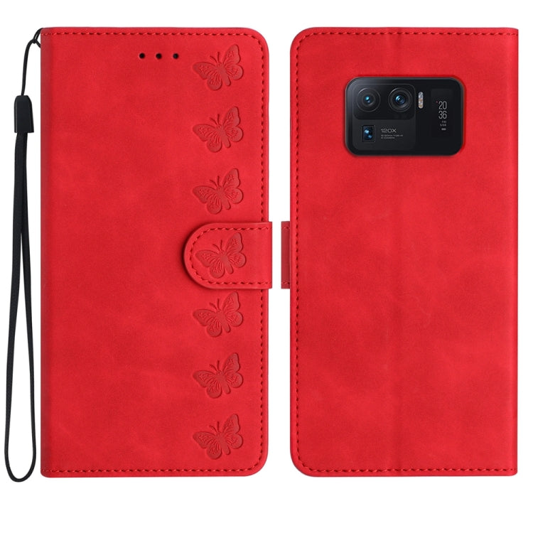 Seven Butterflies Embossed Leather Phone Case, For Xiaomi 11T / 11T Pro, For Xiaomi Redmi 10, For Xiaomi Mi 11 Ultra, For Xiaomi Mi 11 Pro