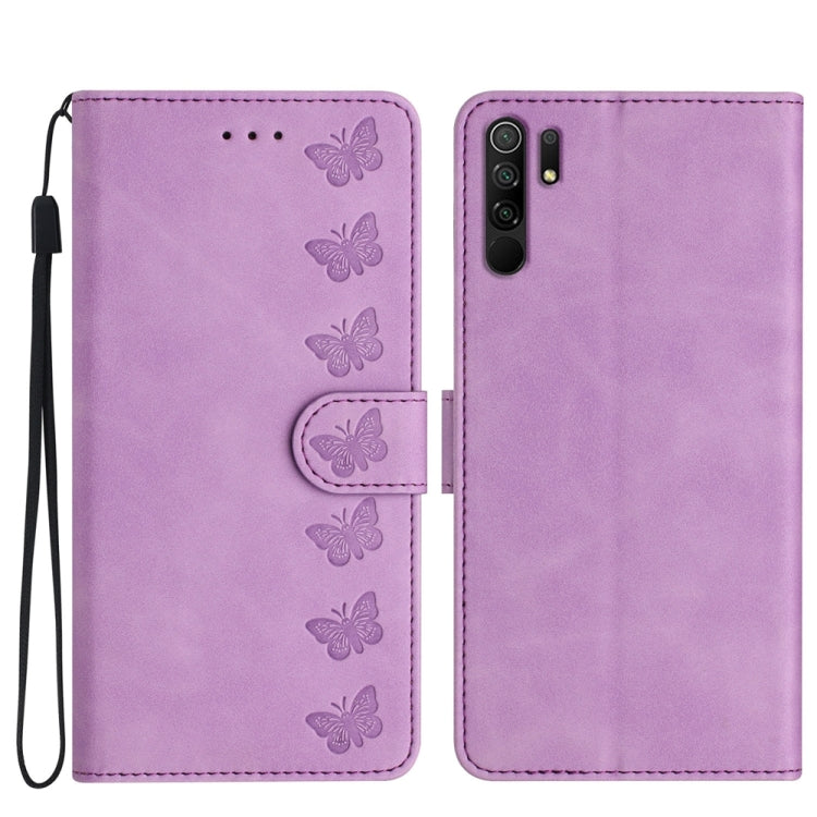 Seven Butterflies Embossed Leather Phone Case, For Xiaomi Redmi 9, For Xiaomi Redmi 9C, For Xiaomi Redmi Note 8T