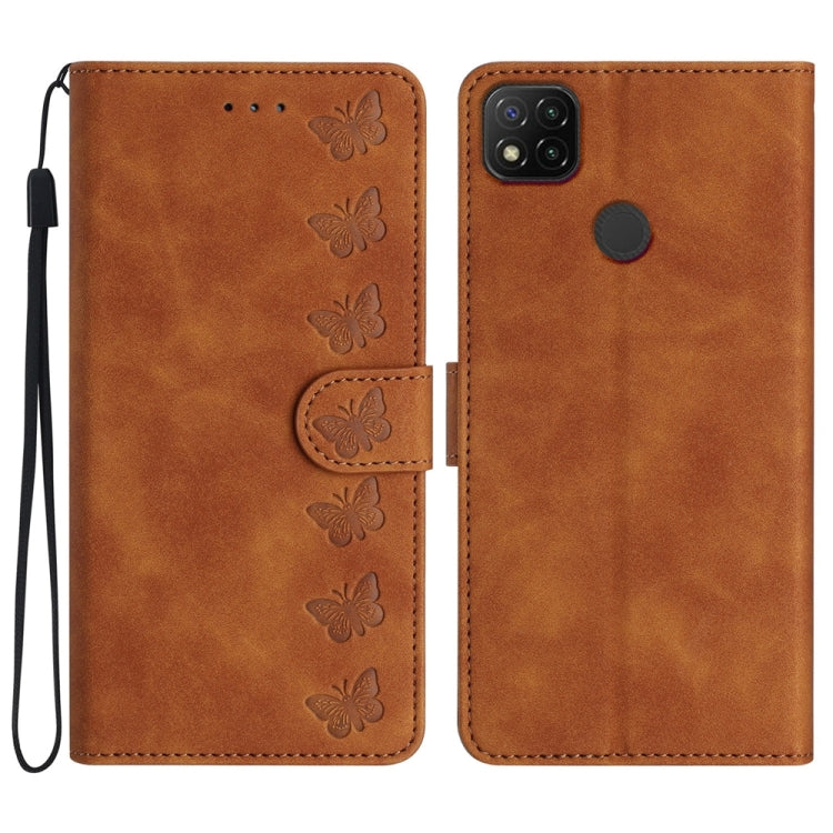 Seven Butterflies Embossed Leather Phone Case, For Xiaomi Redmi 9, For Xiaomi Redmi 9C, For Xiaomi Redmi Note 8T