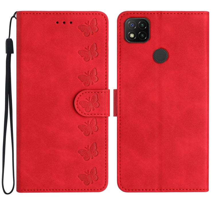 Seven Butterflies Embossed Leather Phone Case, For Xiaomi Redmi 9, For Xiaomi Redmi 9C, For Xiaomi Redmi Note 8T