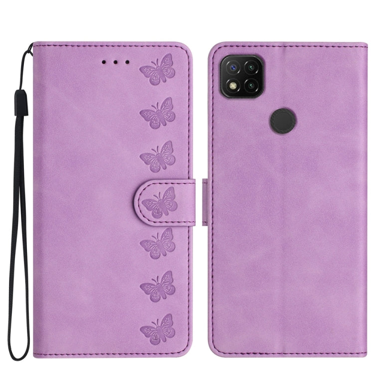 Seven Butterflies Embossed Leather Phone Case, For Xiaomi Redmi 9, For Xiaomi Redmi 9C, For Xiaomi Redmi Note 8T