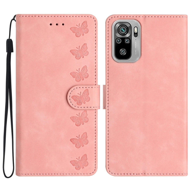 Seven Butterflies Embossed Leather Phone Case, For Xiaomi Redmi Note 10 5G, For Xiaomi Redmi Note 10 4G, For Xiaomi Redmi Note 10 Pro, For Xiaomi Redmi K40